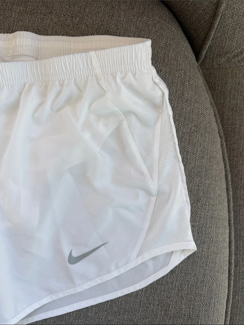 Nike Women’s White Athletic Running Shorts with Silver Swoosh